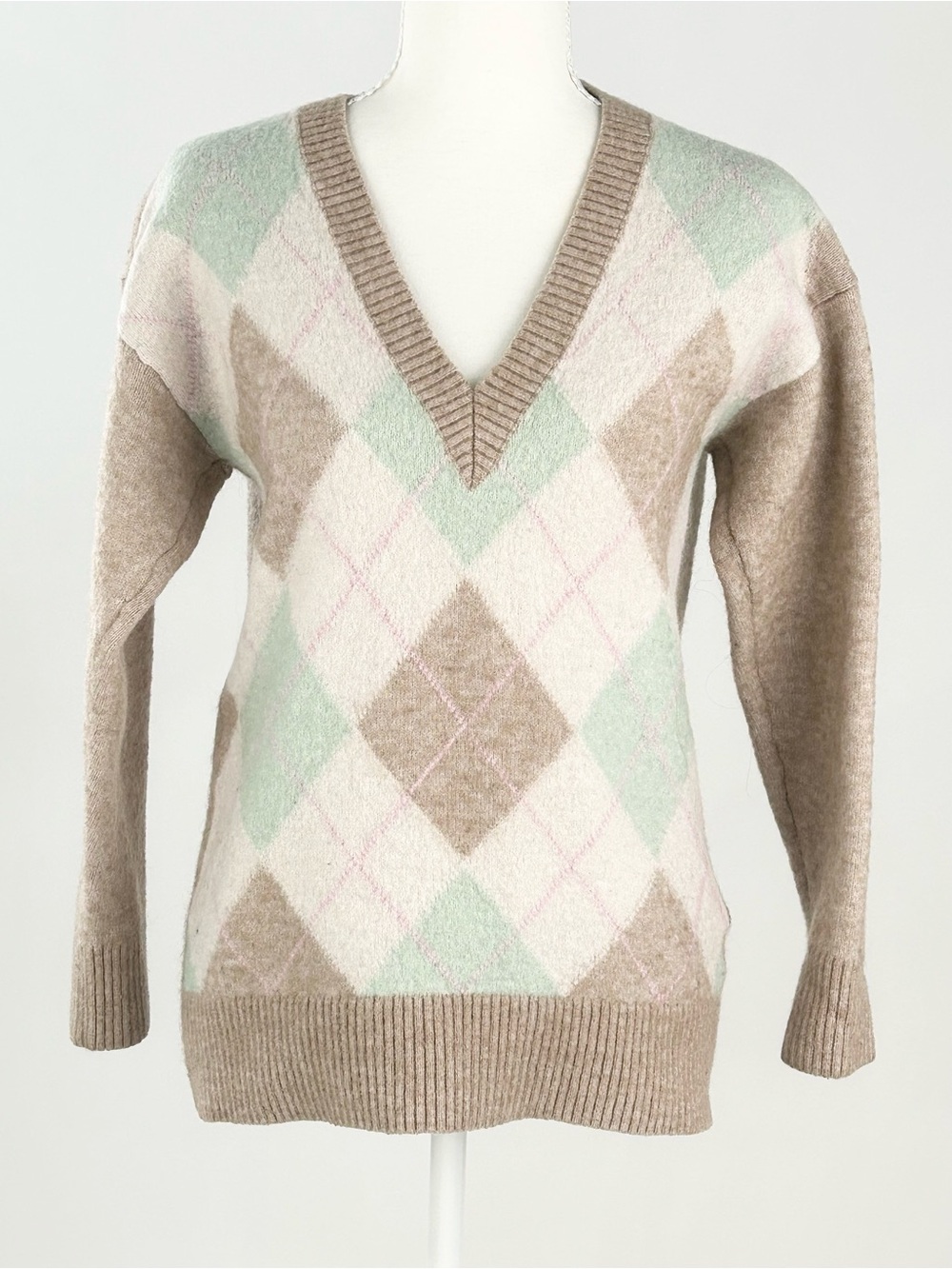 & Other Stories Paris Atelier Mohair Wool Argyle V Neck Sweater XS